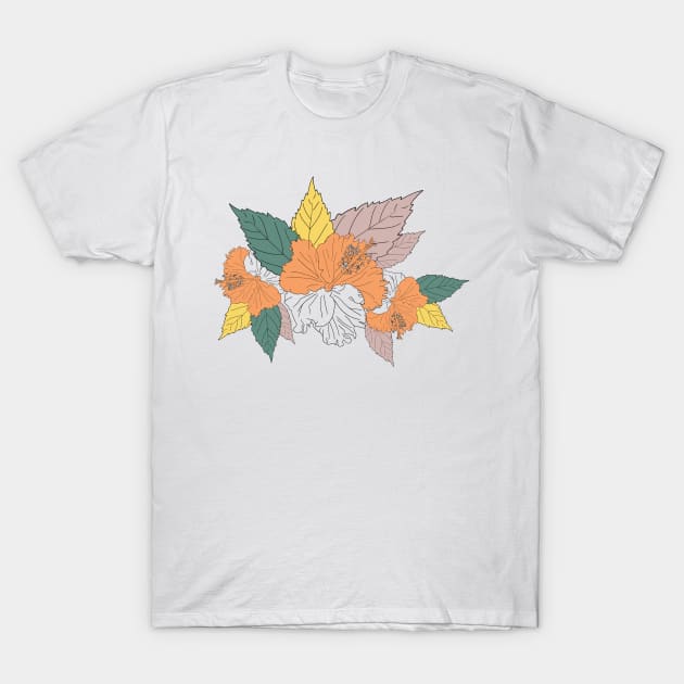 Colorful plant, flower and leaves on white T-Shirt by Earthy Planty